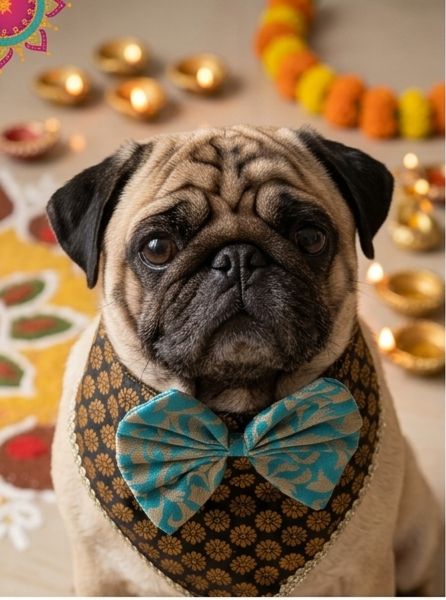 Luxury Banarasi Brocade Dog Bandana with Detachable Bow | Festive Pet Scarf for Weddings & Diwali – Royal Purple & Gold